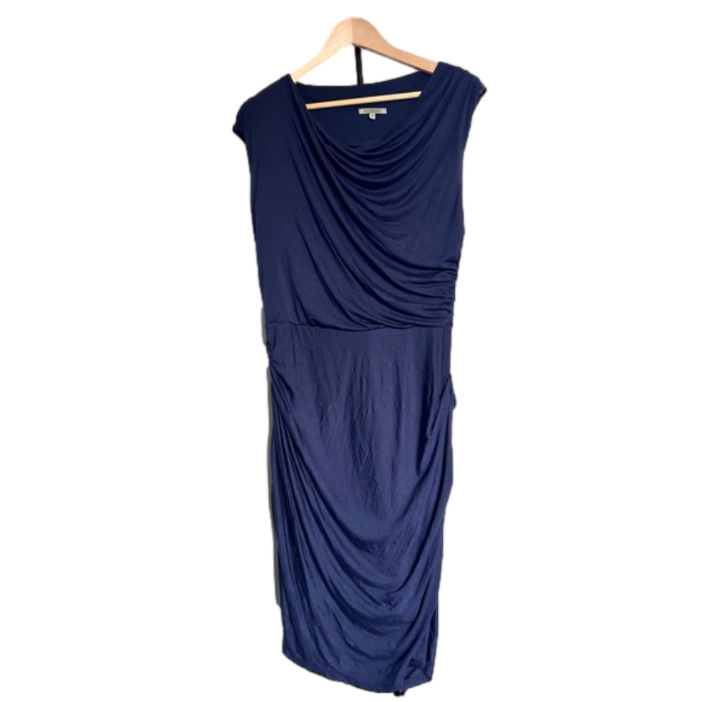Anthropologie BORDEAUX LOS ANGELES Ruched Cap Sleeve Dress Navy Blue medium